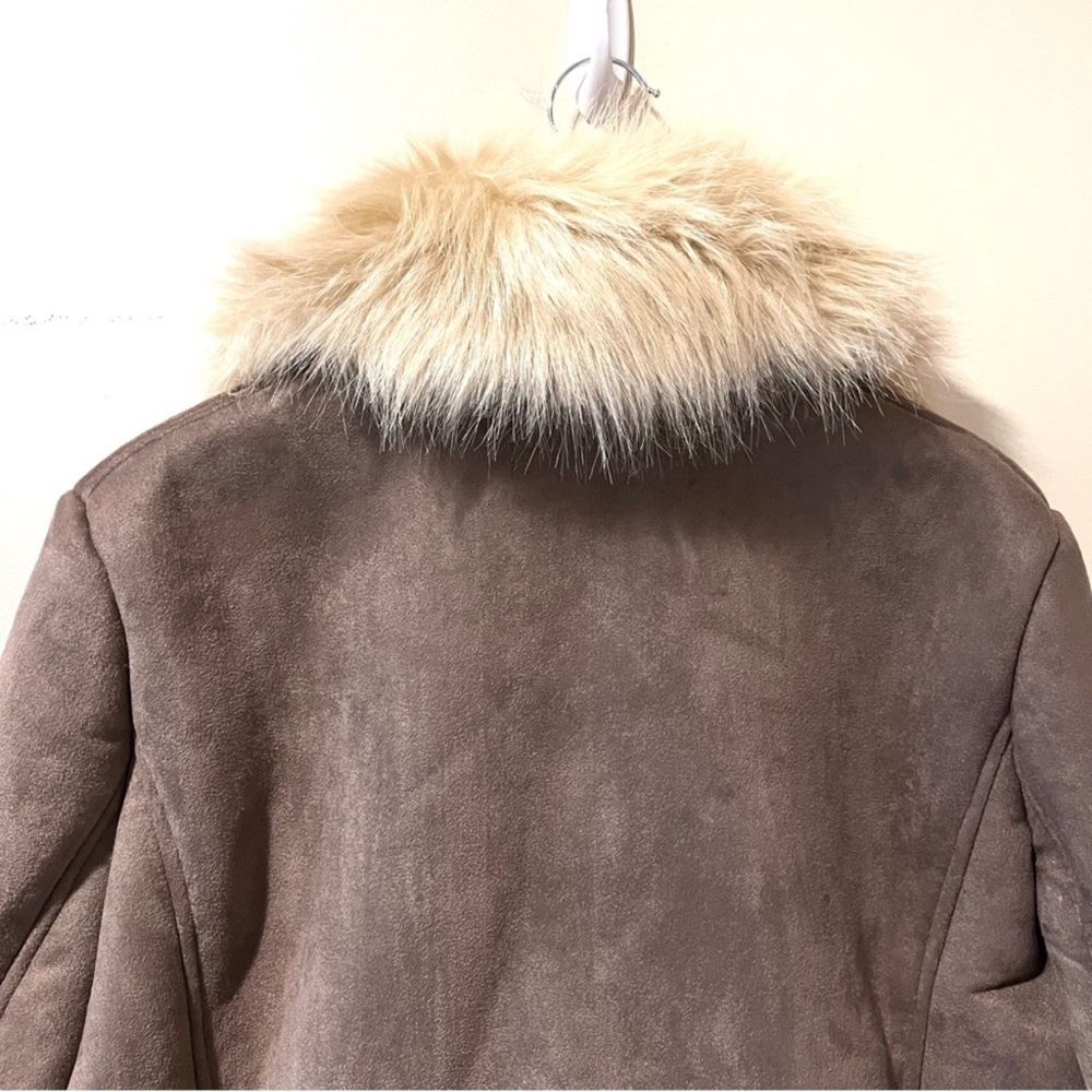 JCL moto faux suede bomber jacket tan light brown teddy sherpa size M - Picture 6 of 15